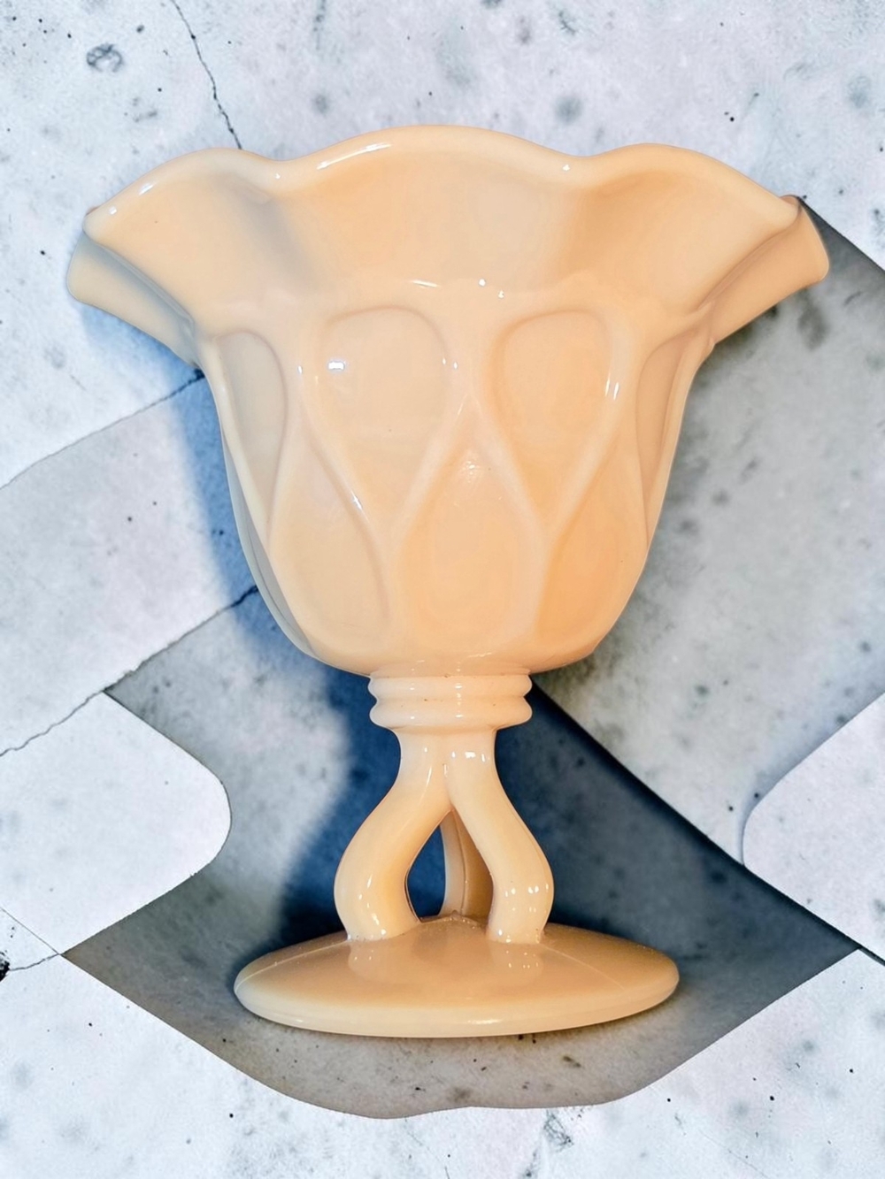 Vintage Westmoreland Almond Milk Glass Pedestal Compote Vase W/'Makers Mark' ♡*